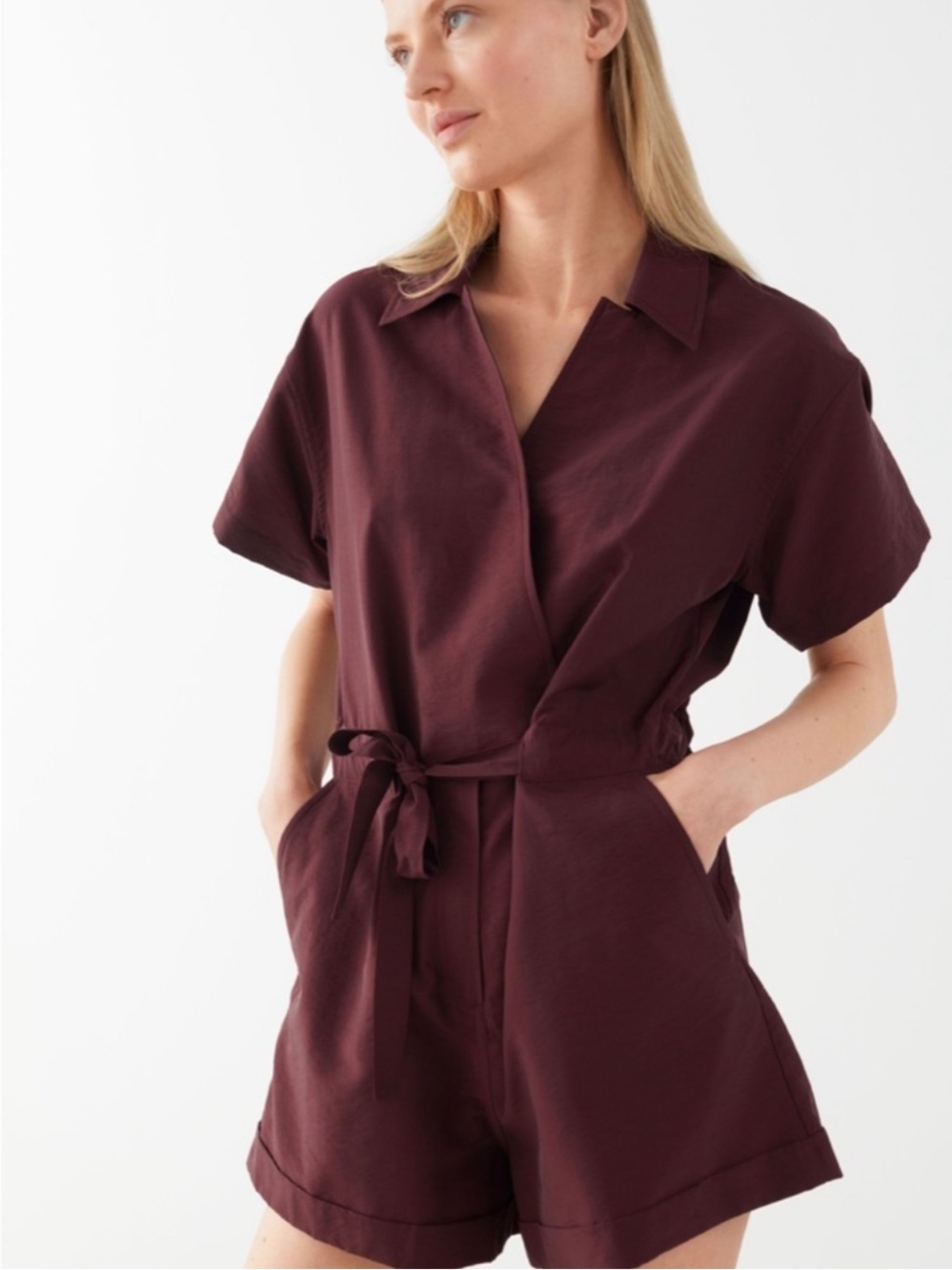 Paris Atelier & Other Stories Drawstring Waist Lyocell romper shorts size small